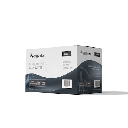 Fifthpulse Disposable Gloves, Vinyl, Powder-Free, M, 200 PK, Black FMN100118